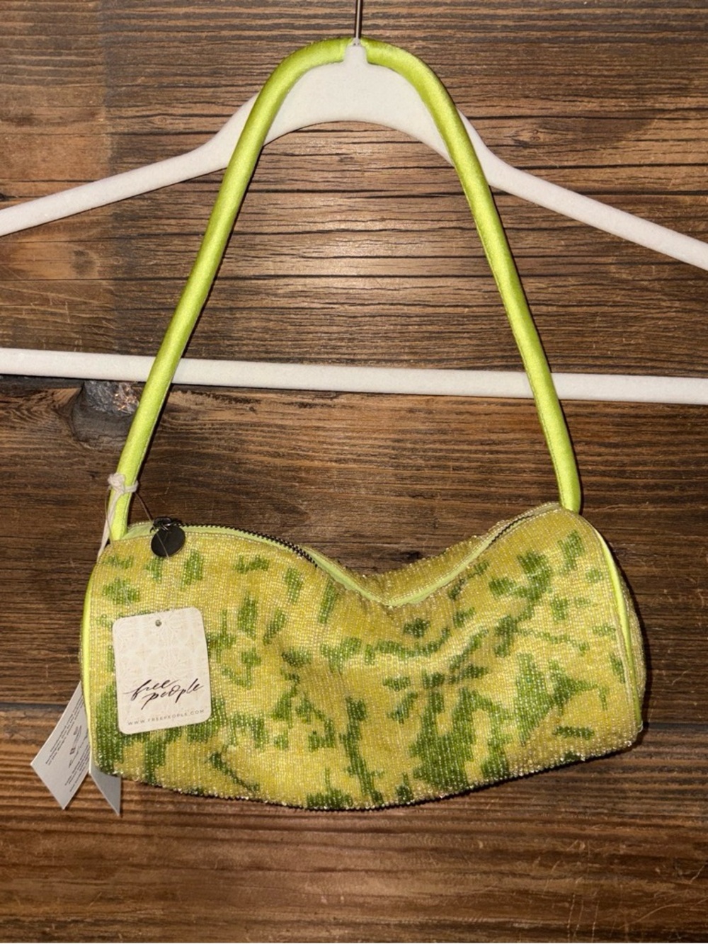 Free People Yellow Green Beaded Barrel Shoulder Bag $98 MSRP
